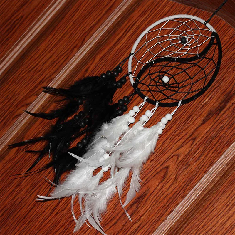 Acchiappasogni Yin Yang Rete circolare con piume Decorazione di equilibrio - Image 11