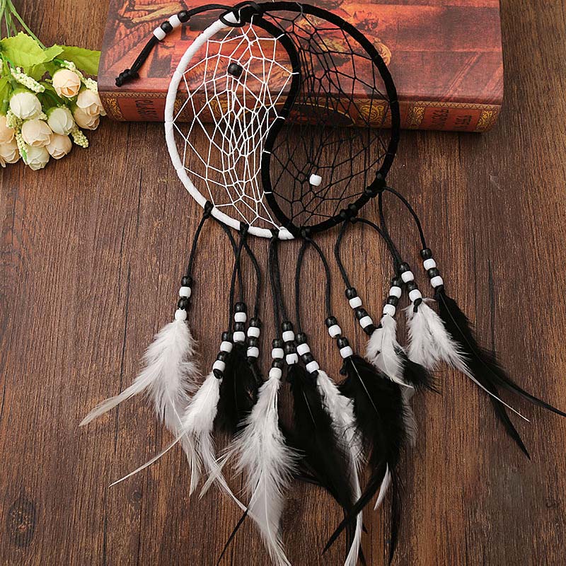 Acchiappasogni Yin Yang Rete circolare con piume Decorazione di equilibrio - Image 17