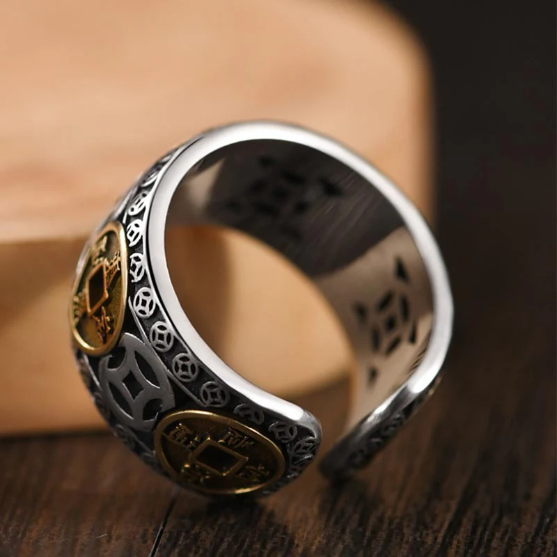 Anello regolabile con equilibrio di cinque monete dell'imperatore Buddha Stones - Image 4