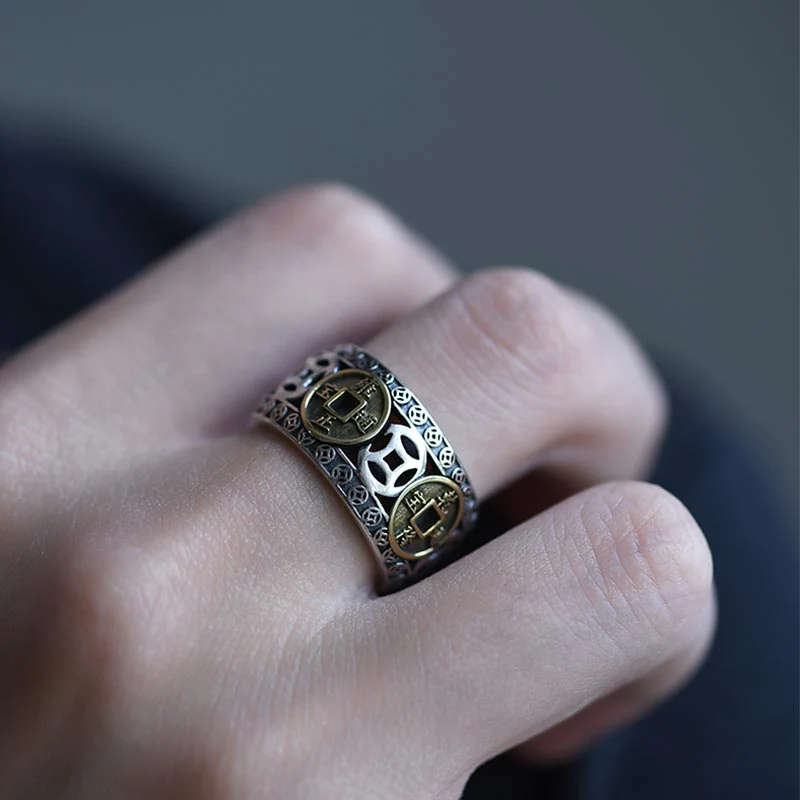 Anello regolabile con equilibrio di cinque monete dell'imperatore Buddha Stones - Image 8