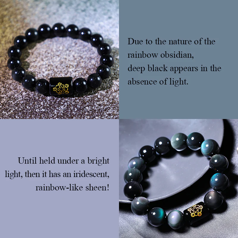 Bracciale Buddha Stones Natural Rainbow Obsidian Positive Transformation - Image 9