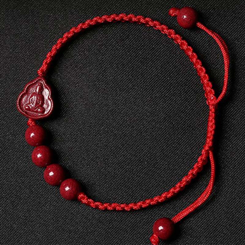 Bracciale con cordino di benedizione Buddha Stones che ride Buddha Avalokitesvara cinabro - Image 4