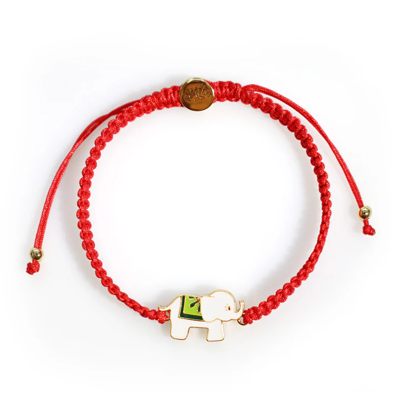 Braccialetto con cordino rosso elefante portafortuna in argento sterling 925 fatto a mano in tibetano Buddha Stones - Image 7