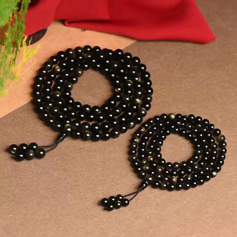 Braccialetto della ricchezza in ossidiana naturale con 108 perle di Mala Buddha Stones - Image 6