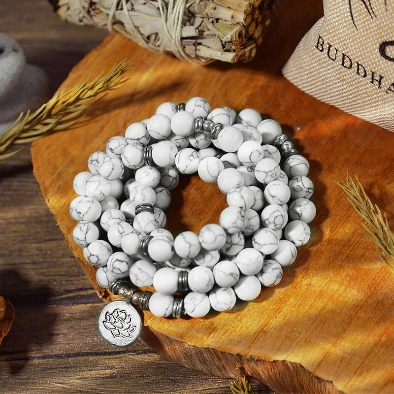 Braccialetto di guarigione Mala di loto turchese bianco Buddha Stones - Image 3