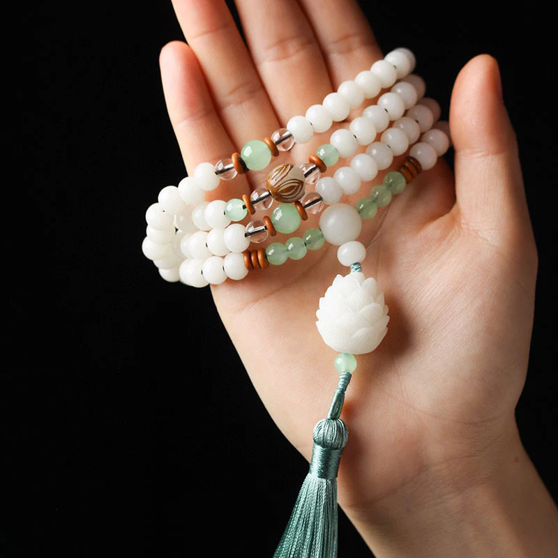 Braccialetto di protezione con 108 perle di Mala di semi di Bodhi bianchi Buddha Stones - Image 4