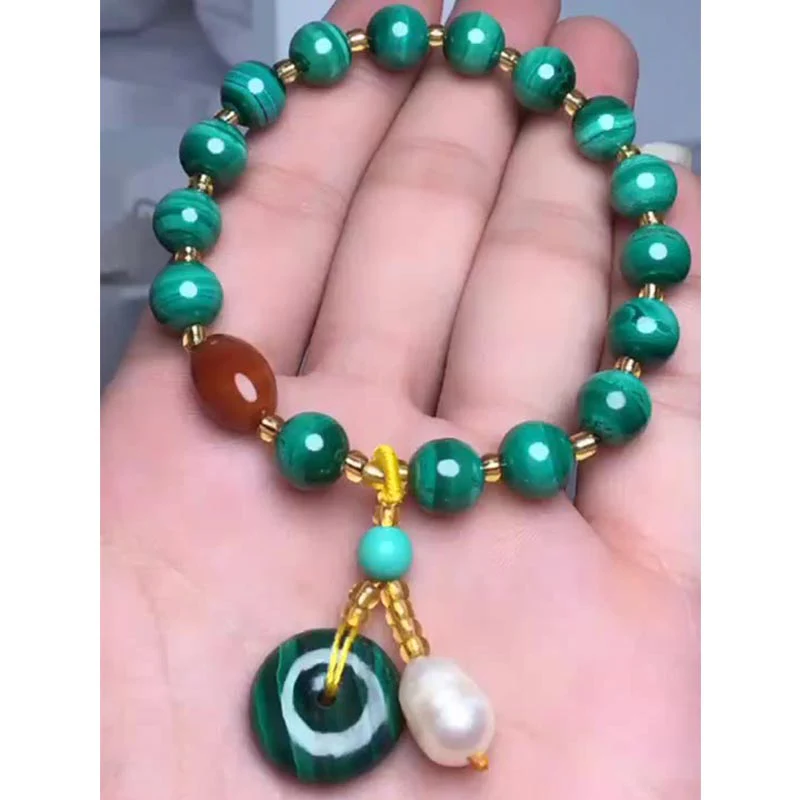 Braccialetto di protezione con perline di agata rossa e malachite naturale - Image 5