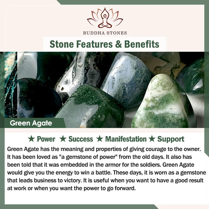 Braccialetto di supporto in agata verde naturale Buddha Stones - Image 4