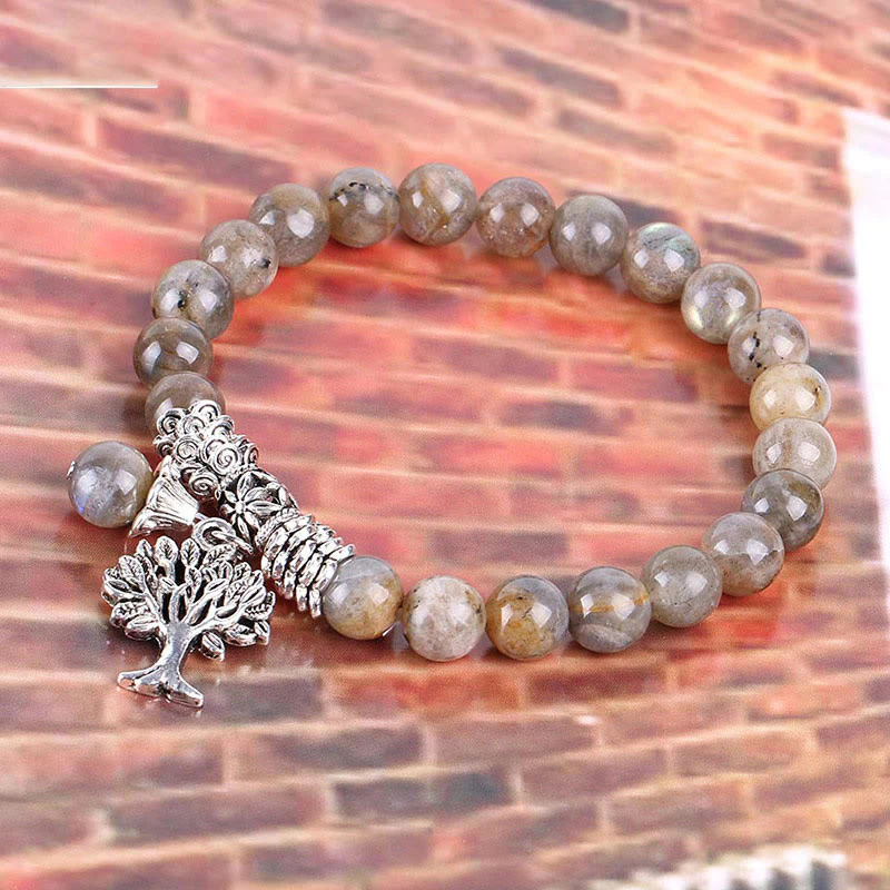 Braccialetto elastico portafortuna con albero della vita in pietra preziosa naturale Buddha Stones - Image 44