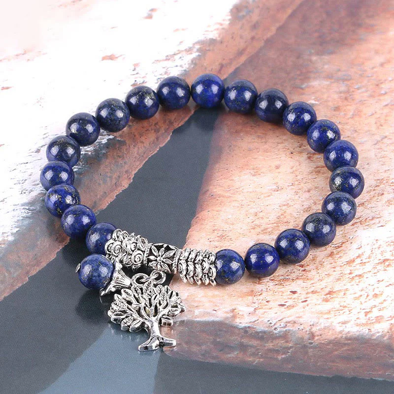 Braccialetto elastico portafortuna con albero della vita in pietra preziosa naturale Buddha Stones - Image 48
