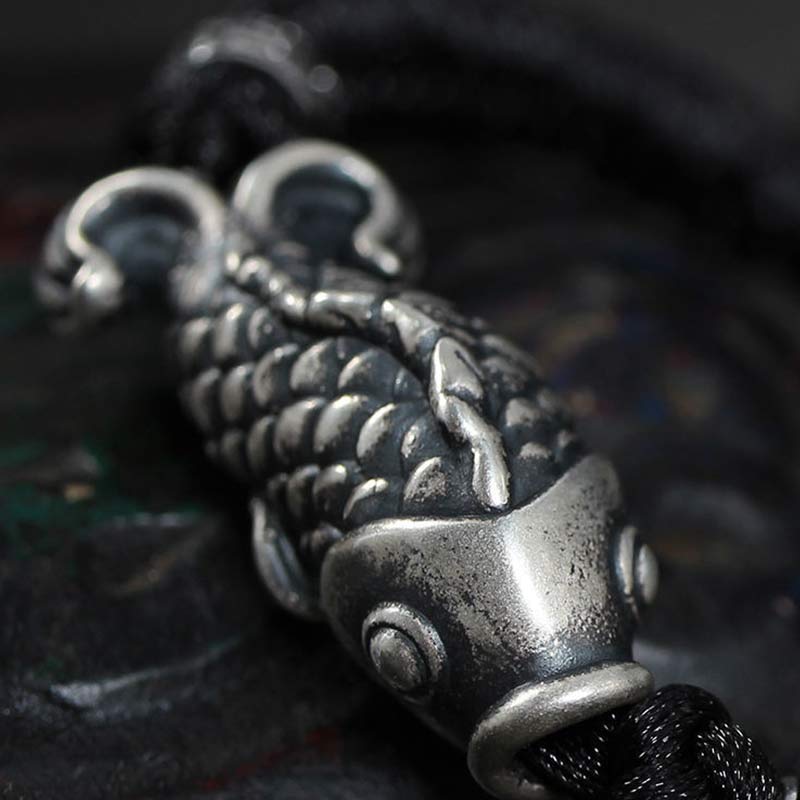 Braccialetto intrecciato con corda in argento Buddha Stones Luck Koi Fish - Image 4