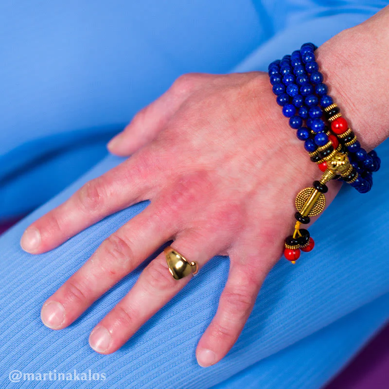 Braccialetto positivo in pietra tibetana Mala con lapislazzuli e lazurite Buddha Stones - Image 6