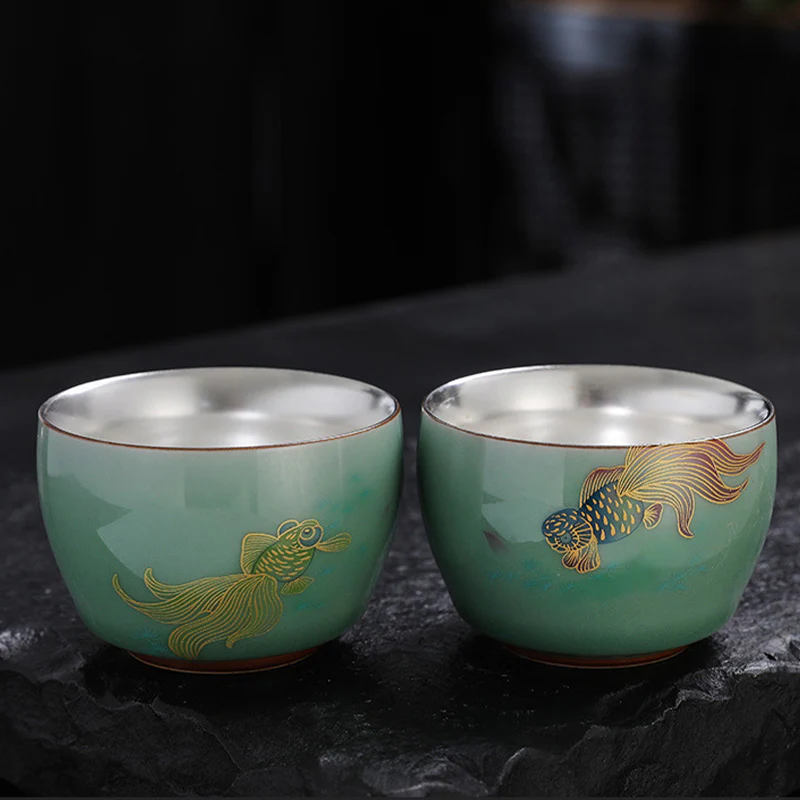 Buddha Stones Farfalla Pesce rosso Loto Koi Pesce Tazza da tè in ceramica Kung Fu Tazza da tè 120ml - Image 11