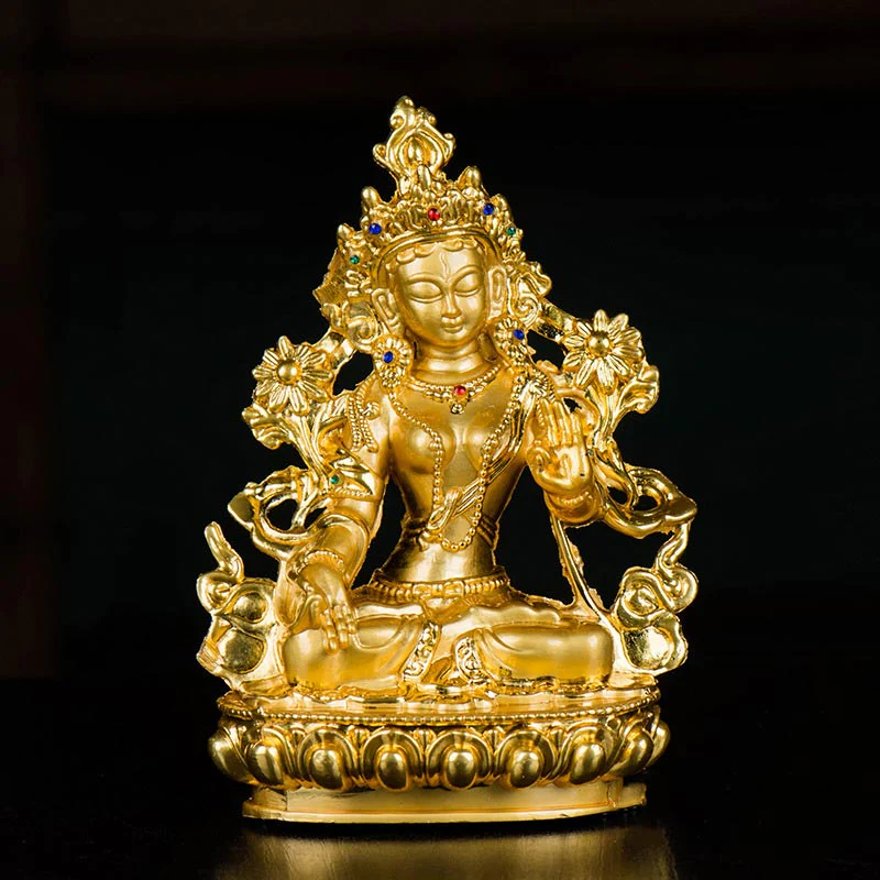 Buddha Stones Bodhisattva Tara Bianca Speranza Protezione Statua Placcata Oro Decorazione - Image 5