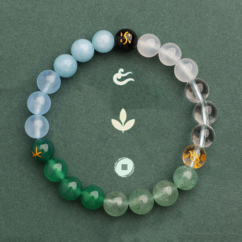 Buddha Stones Cinque Elementi Vari Agata Cristallo Verde Fragola Quarzo Pietra del Sole Bracciale Ricchezza - Image 48