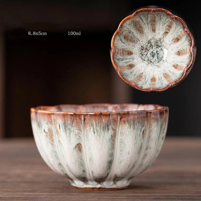 Buddha Stones Peach Blossom Pattern Tazza da tè in ceramica Tazze da tè a forma di fiore - Image 15