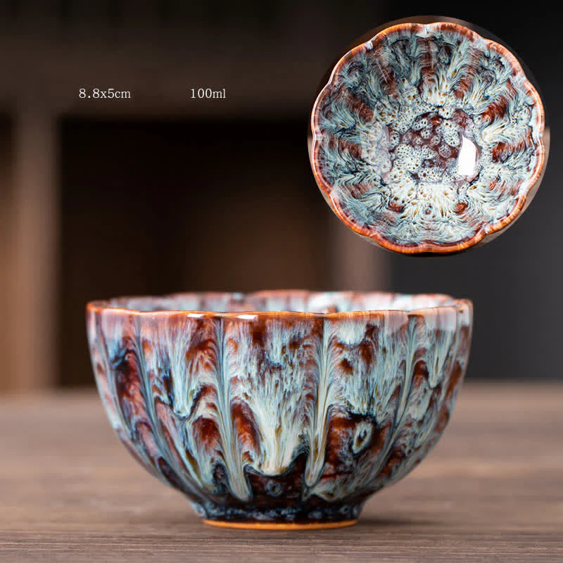 Buddha Stones Peach Blossom Pattern Tazza da tè in ceramica Tazze da tè a forma di fiore - Image 22