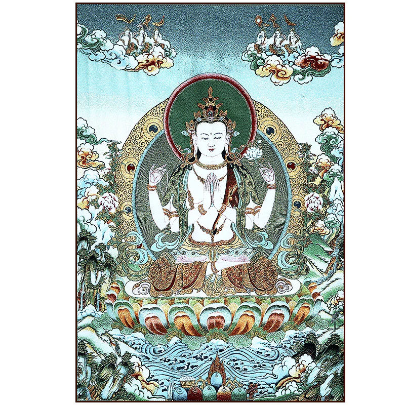 Buddha Stones Ricamo Tibetano Tara Bianca Thangka Arazzo Appeso a Parete Arte della Parete Meditazione per la Decorazione della Casa - Image 14