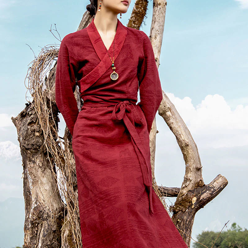 Buddha Stones Tibetan Dress Clothing Lhasa Abito lungo avvolgente Maxi abito Abbigliamento donna - Image 3