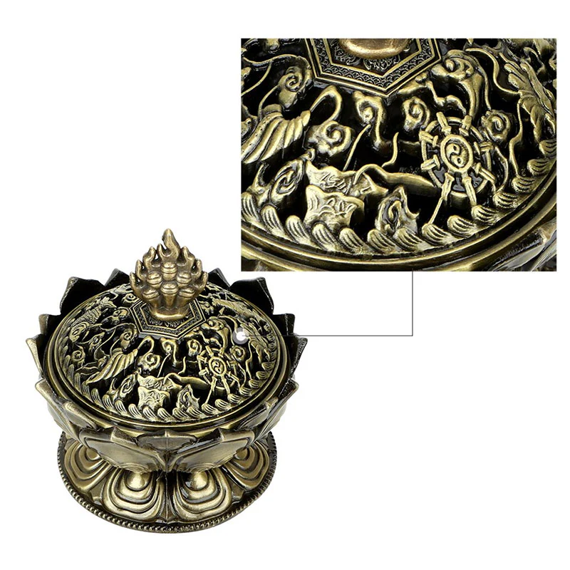 Buddha Stones Tibetano a Forma di Loto Bruciatore di Incenso Purificato - Image 15
