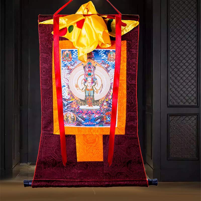 Buddha Stones Tibetano Avalokitesvara dalle mille mani con cornice Thangka Benedizione Decorazione - Image 7