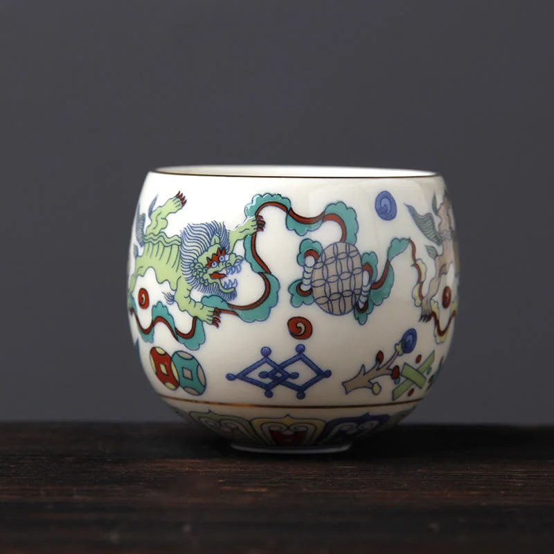 Buddha Stones Vintage Prugna Fiore Pino Bambù Fenice Kirin Leone Danzante Tazza da Tè in Ceramica Tazze da Tè - Image 13