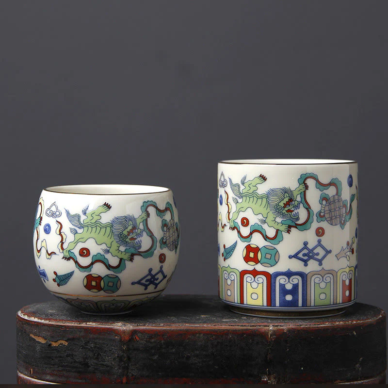 Buddha Stones Vintage Prugna Fiore Pino Bambù Fenice Kirin Leone Danzante Tazza da Tè in Ceramica Tazze da Tè - Image 14