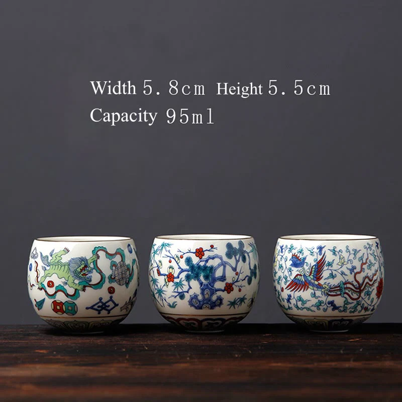 Buddha Stones Vintage Prugna Fiore Pino Bambù Fenice Kirin Leone Danzante Tazza da Tè in Ceramica Tazze da Tè - Image 15