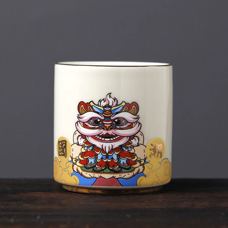 Buddha Stones Vintage Prugna Fiore Pino Bambù Fenice Kirin Leone Danzante Tazza da Tè in Ceramica Tazze da Tè - Image 9