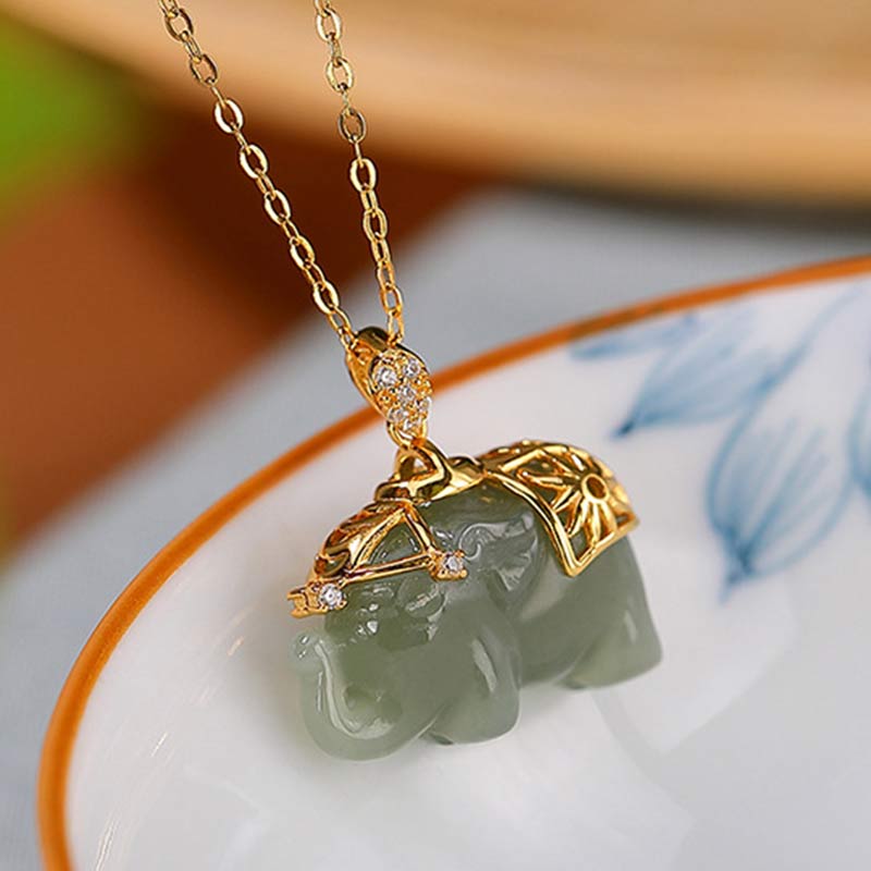Collana con ciondolo a forma di elefante in argento sterling 925 con Buddha Stones e giada, benedizione e fortuna - Image 6