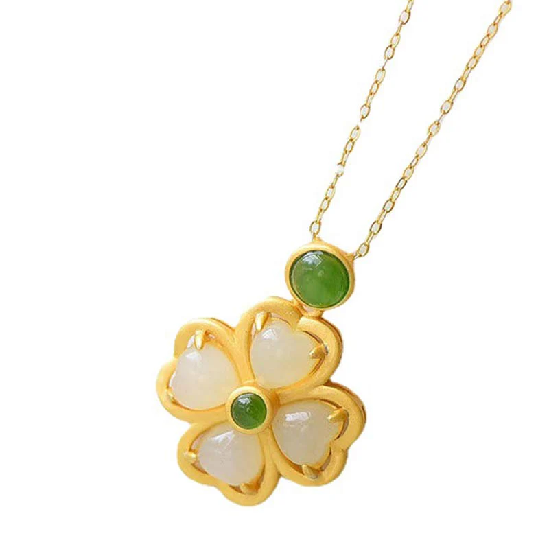 Collana con ciondolo a forma di quadrifoglio fortunato in argento sterling 925 Buddha Stones, giada e prosperità - Image 15