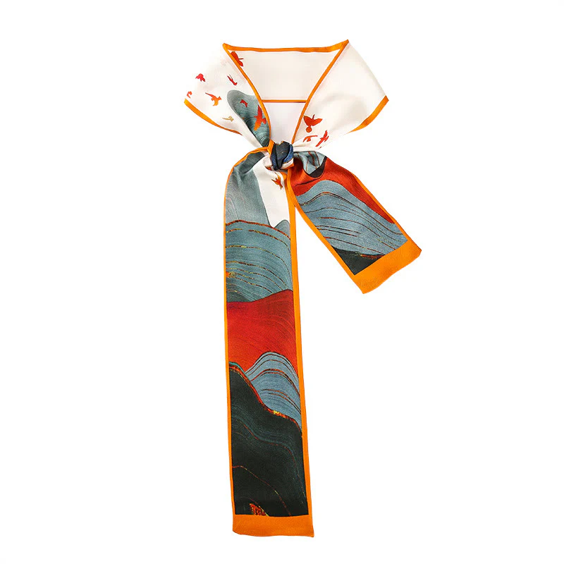 Foulard per capelli in seta 100% gelso Twilly, motivo floreale , Buddha Stones , affreschi di Dunhuang, montagne, tramonto - Image 21