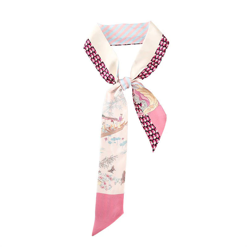 Foulard per capelli in seta 100% gelso Twilly, motivo floreale , Buddha Stones , affreschi di Dunhuang, montagne, tramonto - Image 4