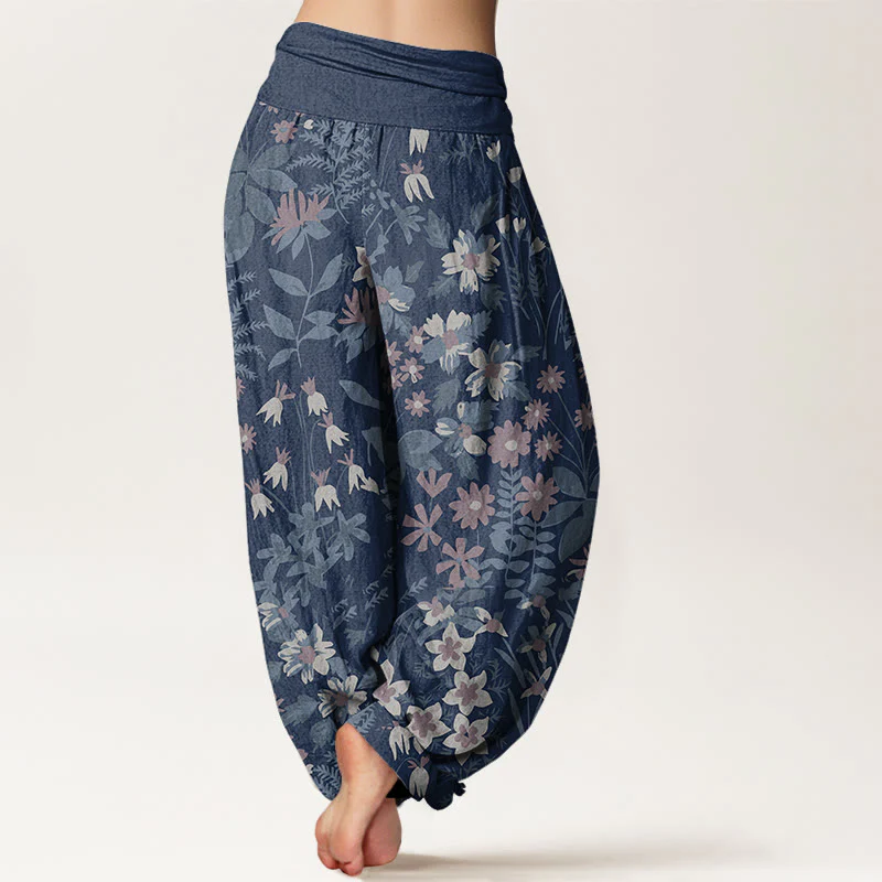 Pantaloni harem da donna con elastico in vita, in cotone, casual, con margherite, fiori e foglie, motivo Buddha Stones - Image 10