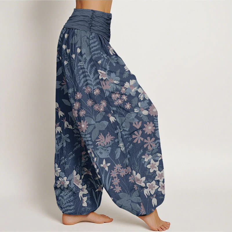 Pantaloni harem da donna con elastico in vita, in cotone, casual, con margherite, fiori e foglie, motivo Buddha Stones - Image 9