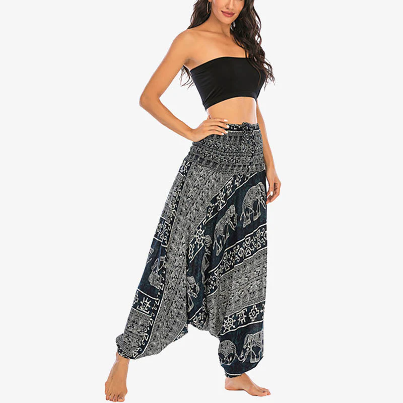 Pantaloni harem larghi e arricciati con motivo a elefante, tuta da yoga da donna, stile Buddha Stones, due stili - Image 25