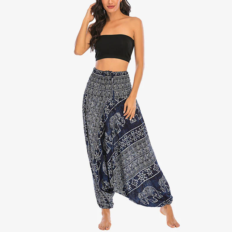 Pantaloni harem larghi e arricciati con motivo a elefante, tuta da yoga da donna, stile Buddha Stones, due stili - Image 33