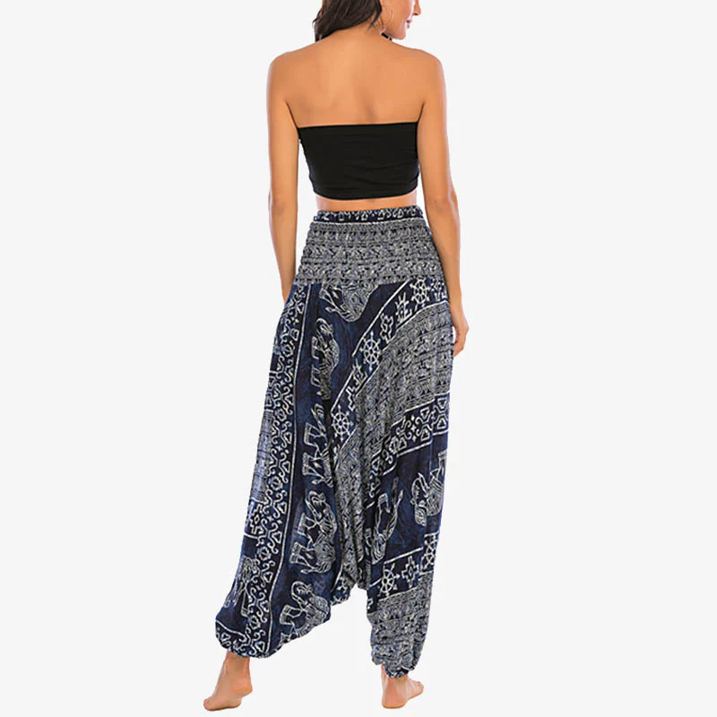 Pantaloni harem larghi e arricciati con motivo a elefante, tuta da yoga da donna, stile Buddha Stones, due stili - Image 36
