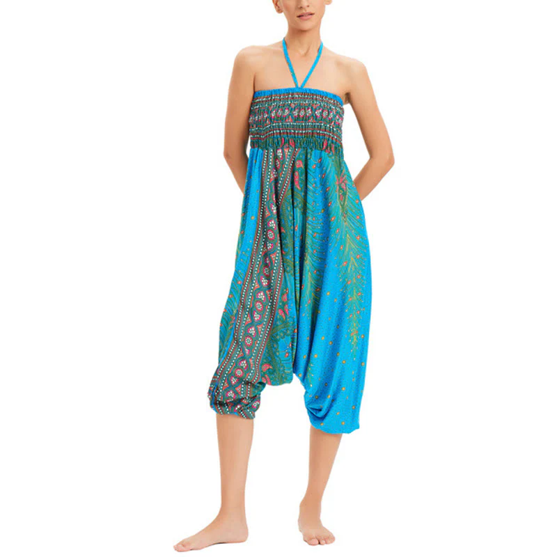 Pantaloni harem larghi e arricciati in piuma di pavone, pantaloni a vita alta, tuta, Buddha Stones Two Style - Image 12