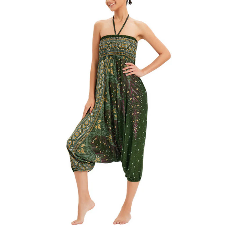 Pantaloni harem larghi e arricciati in piuma di pavone, pantaloni a vita alta, tuta, Buddha Stones Two Style - Image 17