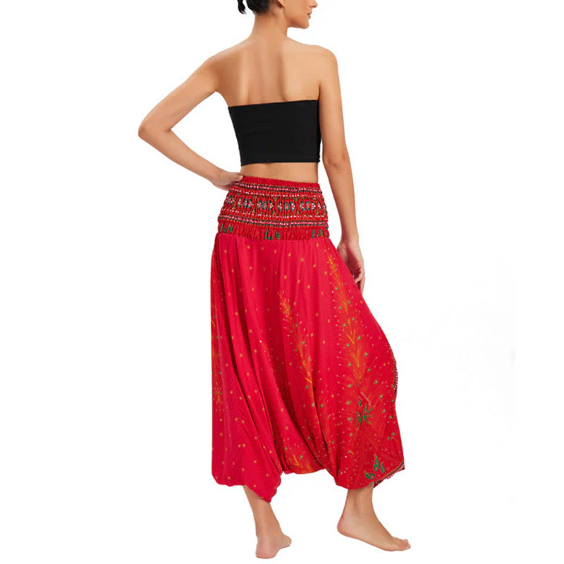 Pantaloni harem larghi e arricciati in piuma di pavone, pantaloni a vita alta, tuta, Buddha Stones Two Style - Image 22