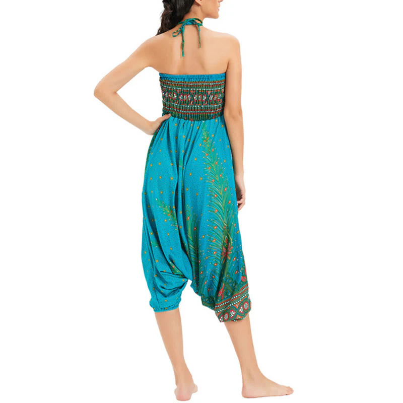 Pantaloni harem larghi e arricciati in piuma di pavone, pantaloni a vita alta, tuta, Buddha Stones Two Style - Image 32