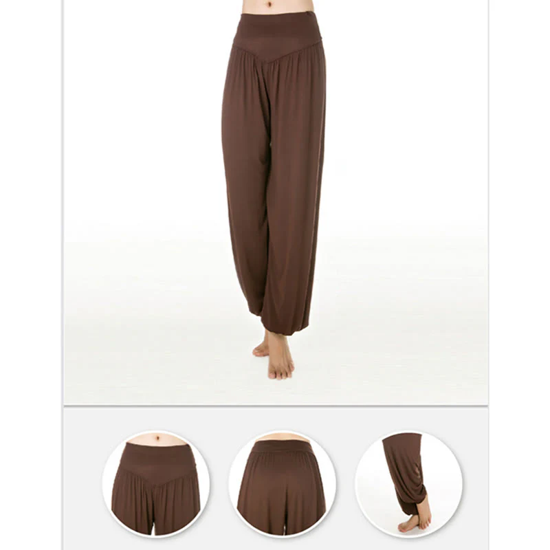 Pantaloni lunghi harem da yoga e danza in tinta unita Buddha Stones - Image 39