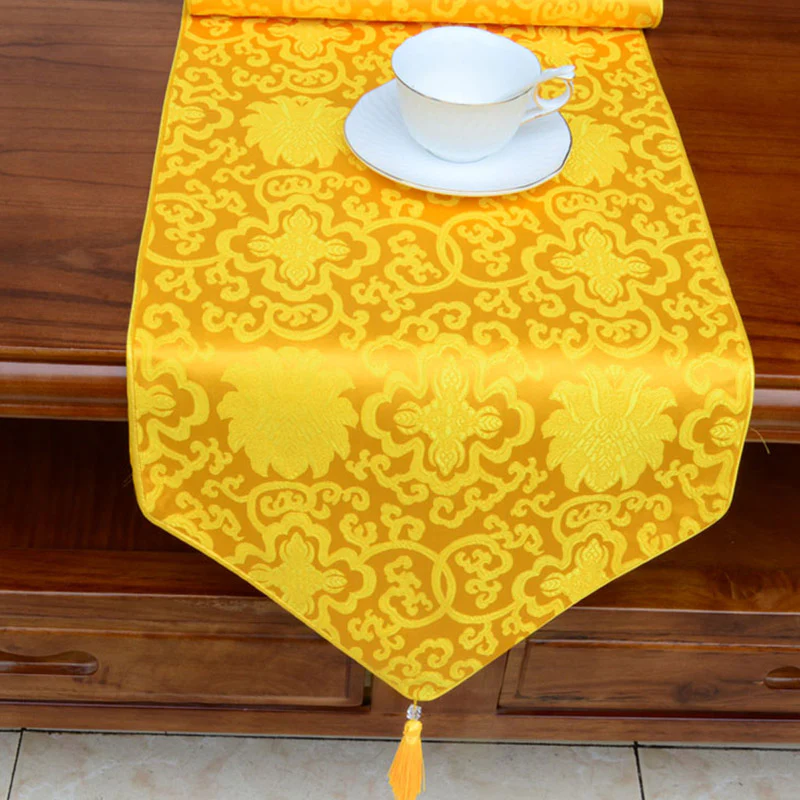 Preghiera Altare Fiore Vajra Drago Modello Tibetano Simboli di Buon Auspicio Nappe Jacquard Runner da Tavolo - Image 10